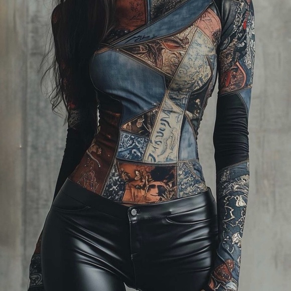 STYLEWE Tops - STYLEWE Multicolor Patchwork Turtleneck Top. Like New!